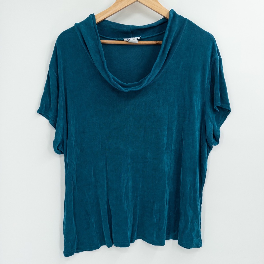 Vintage Y2K Carducci Top Women 3X Teal Cowl Neck Slinky Ribbed‎ Retro Blue 90s
